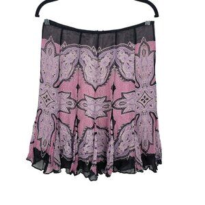 Boho Chic Silk Pleated Skirt Sz 8 Pink Black Paisley Fairy Grunge Coquette Knee